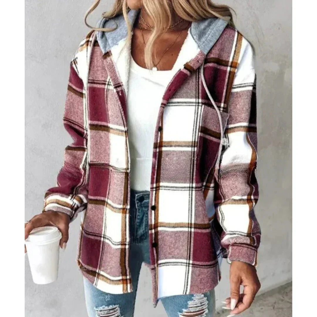 Mechi | Chaqueta con capucha de estilo casual para mujer, para el invierno, con estampado de cuadros
