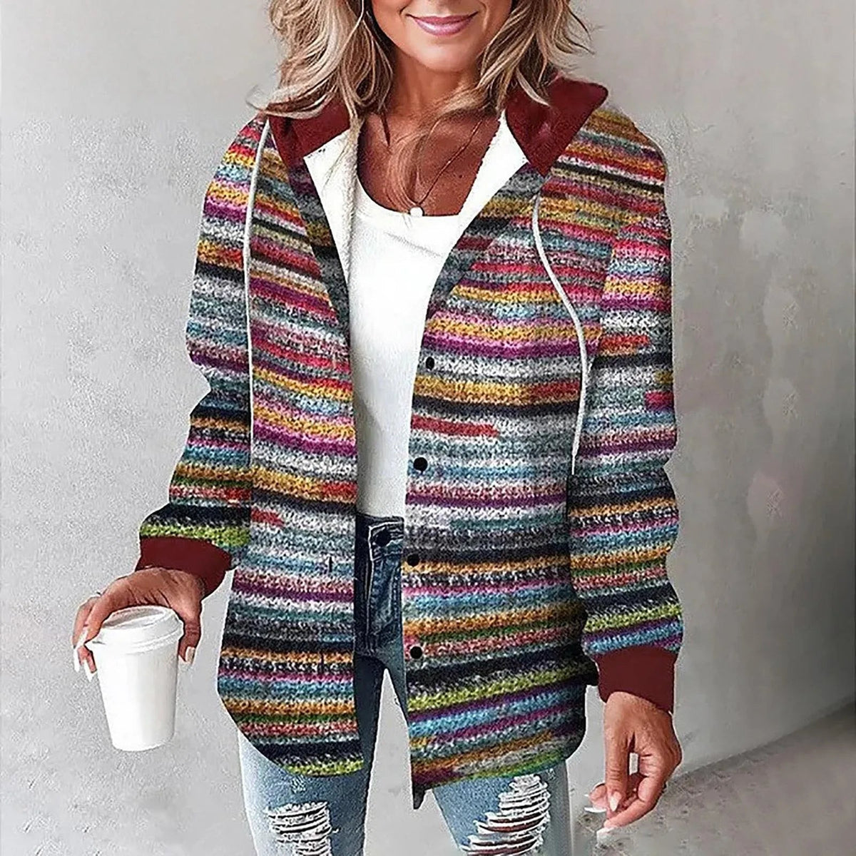 Mechi | Chaqueta con capucha de estilo casual para mujer, para el invierno, con estampado de cuadros