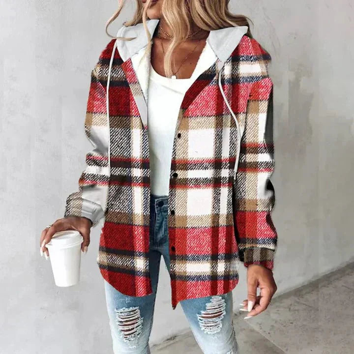 Mechi | Chaqueta con capucha de estilo casual para mujer, para el invierno, con estampado de cuadros