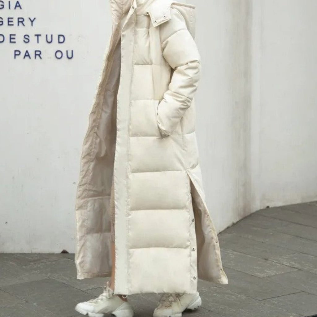 SUENTA Luna | Langer gesteppter Puffer-Wintermantel mit durchgehendem Reißverschluss Beige