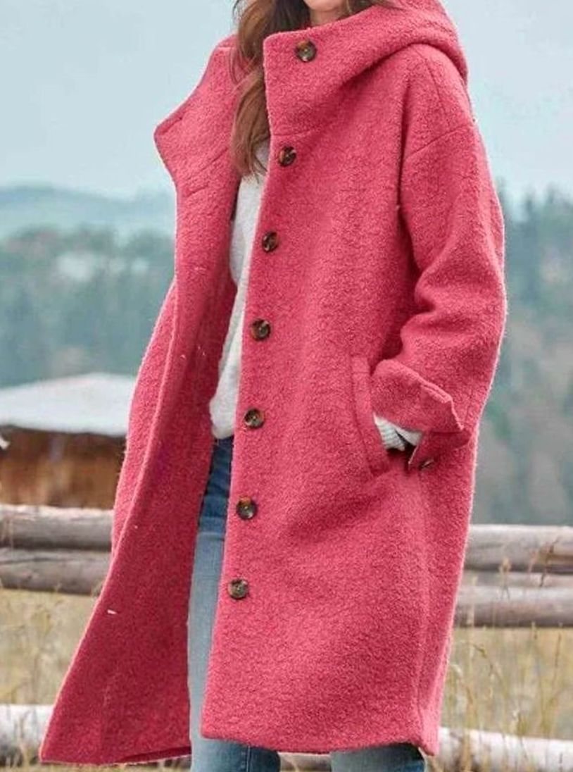Amore | Weicher Damen-Wintermantel aus Wolle mit Kapuze und Knöpfen