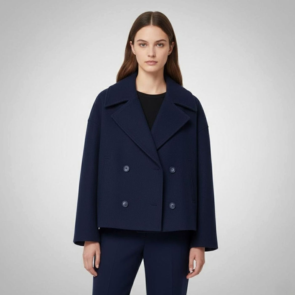 SUENTA Damaris | Eleganter zweireihiger Oversize-Kurzmantel aus Wolle
