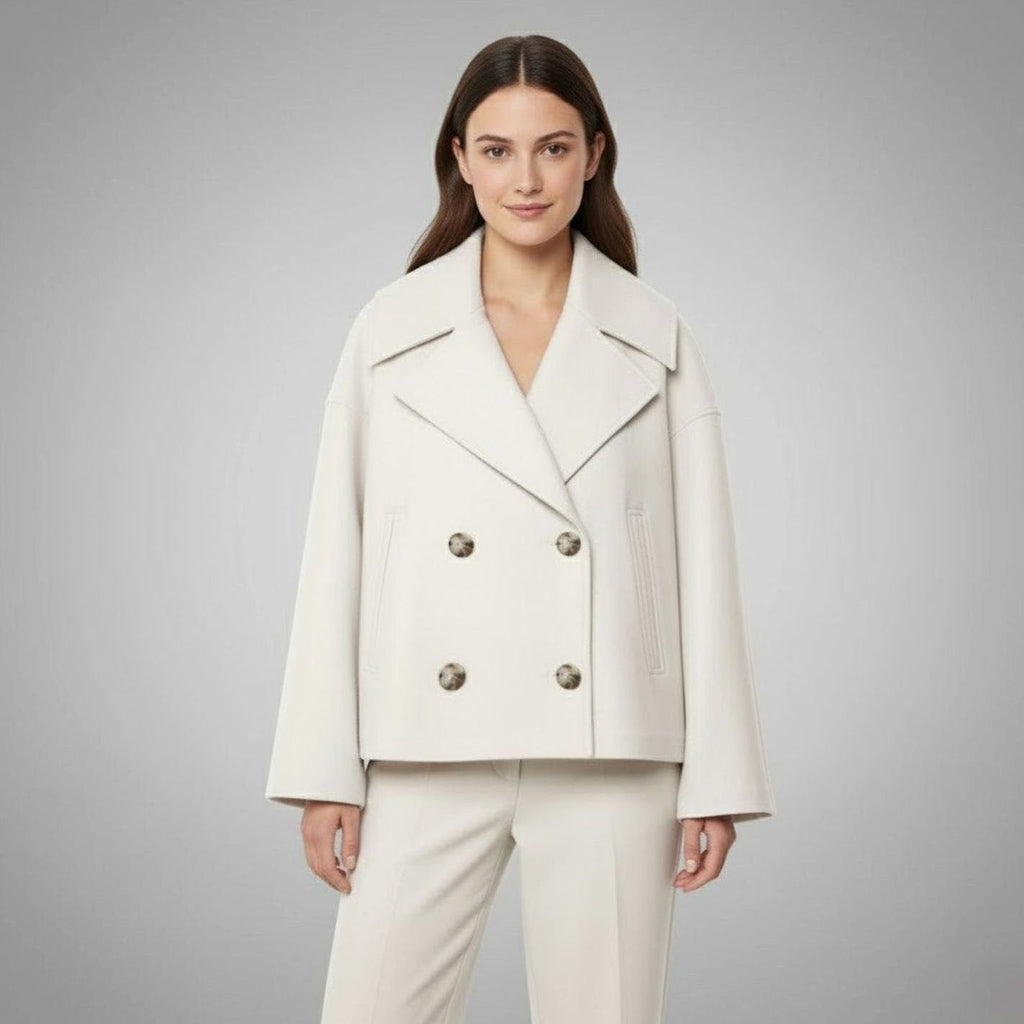 SUENTA Damaris | Eleganter zweireihiger Oversize-Kurzmantel aus Wolle Beige
