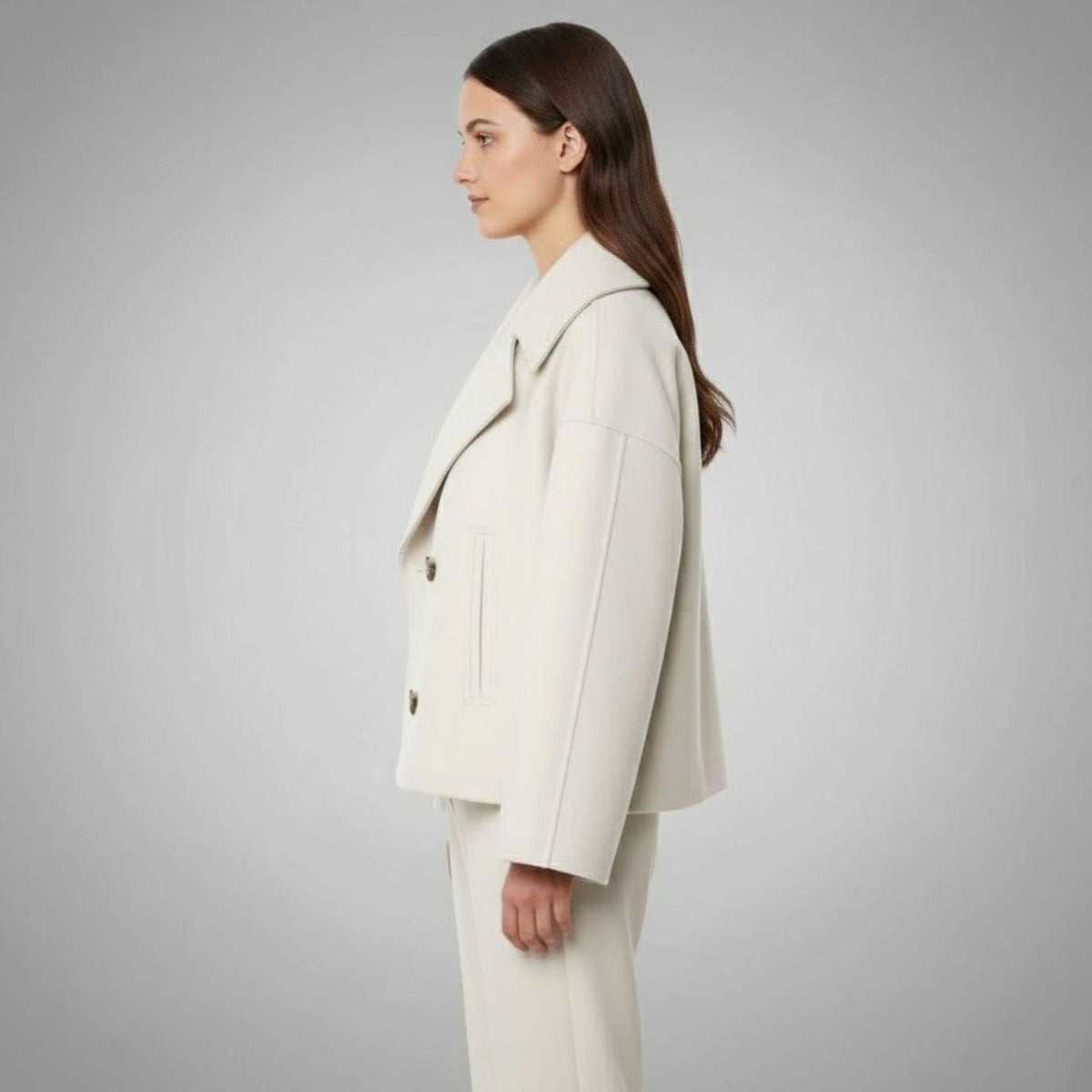 SUENTA Damaris | Eleganter zweireihiger Oversize-Kurzmantel aus Wolle