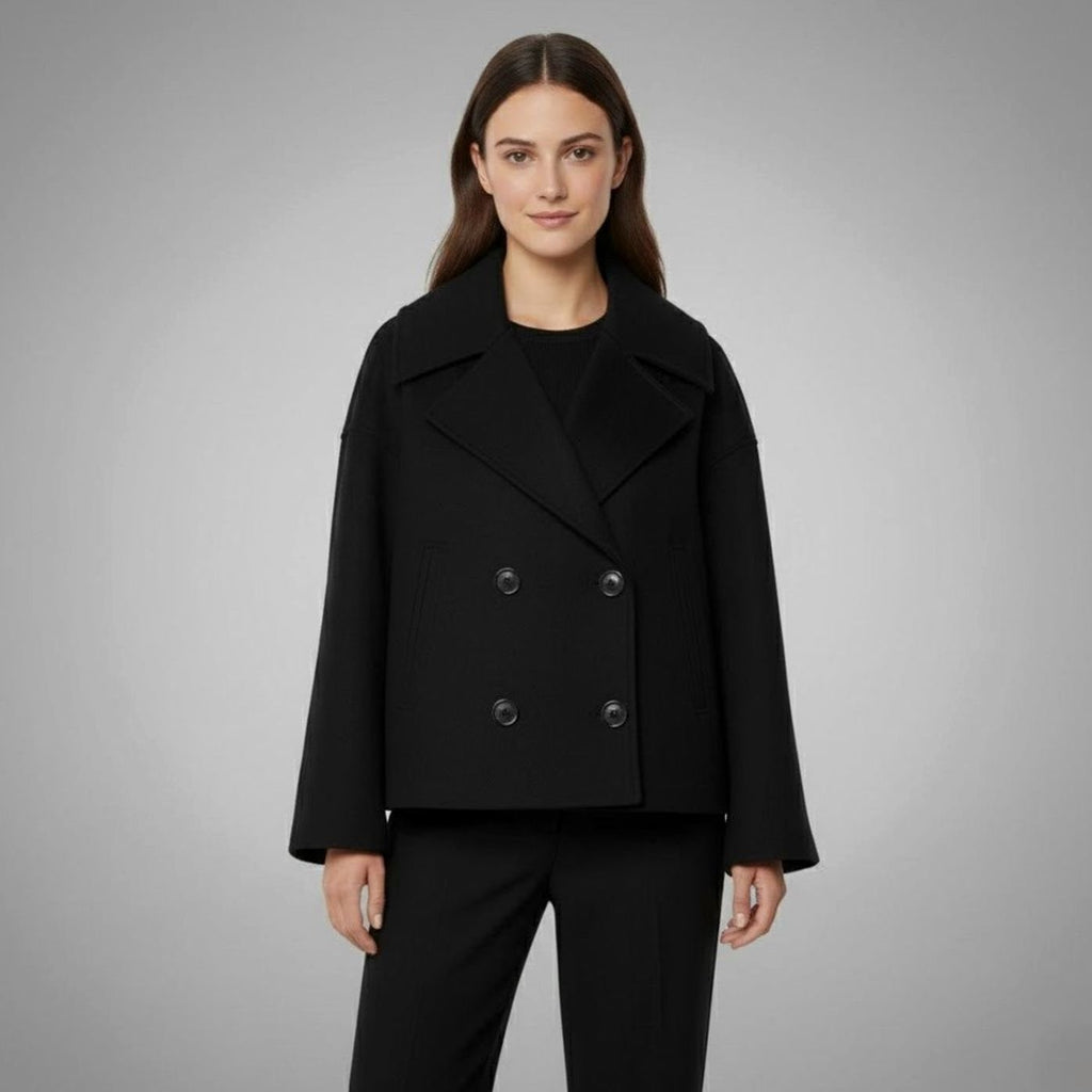 SUENTA Damaris | Eleganter zweireihiger Oversize-Kurzmantel aus Wolle Schwarz