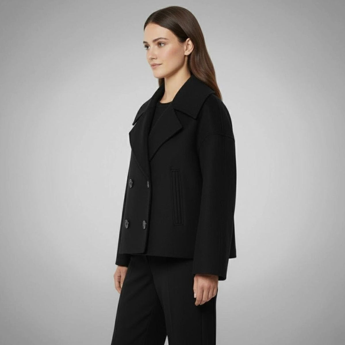 SUENTA Damaris | Eleganter zweireihiger Oversize-Kurzmantel aus Wolle