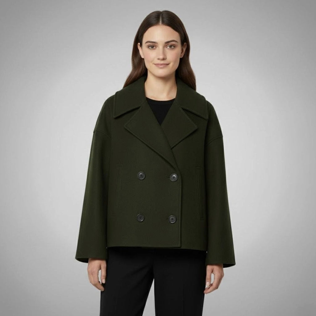 SUENTA Damaris | Eleganter zweireihiger Oversize-Kurzmantel aus Wolle Grün