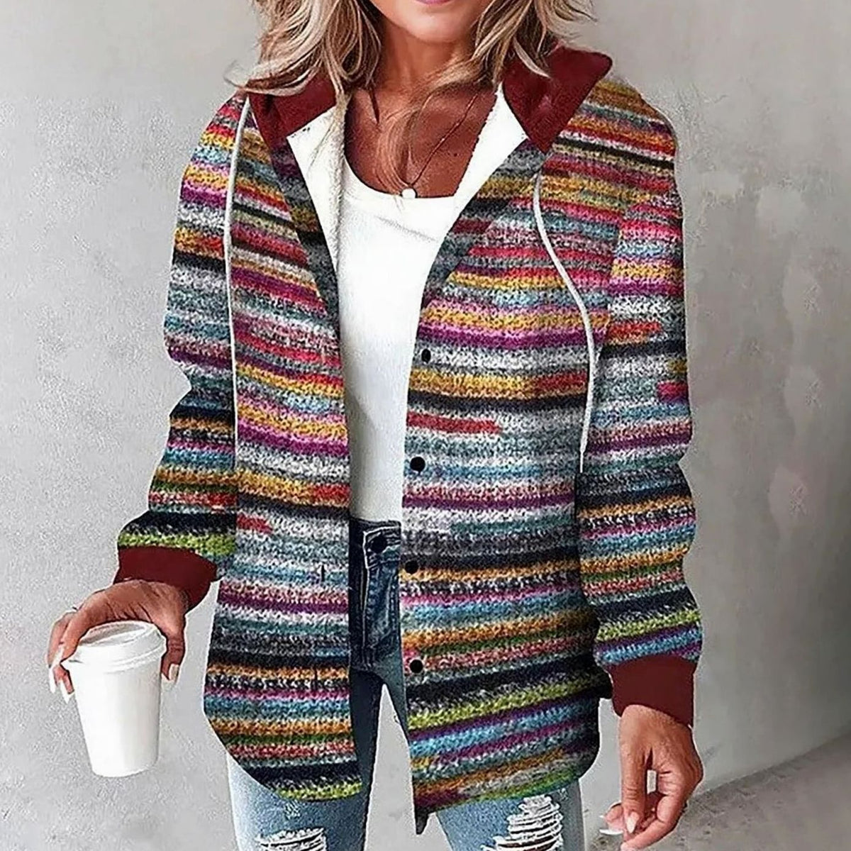 Dôre | Damen Karierte Kapuzenjacke mit lockerer Passform
