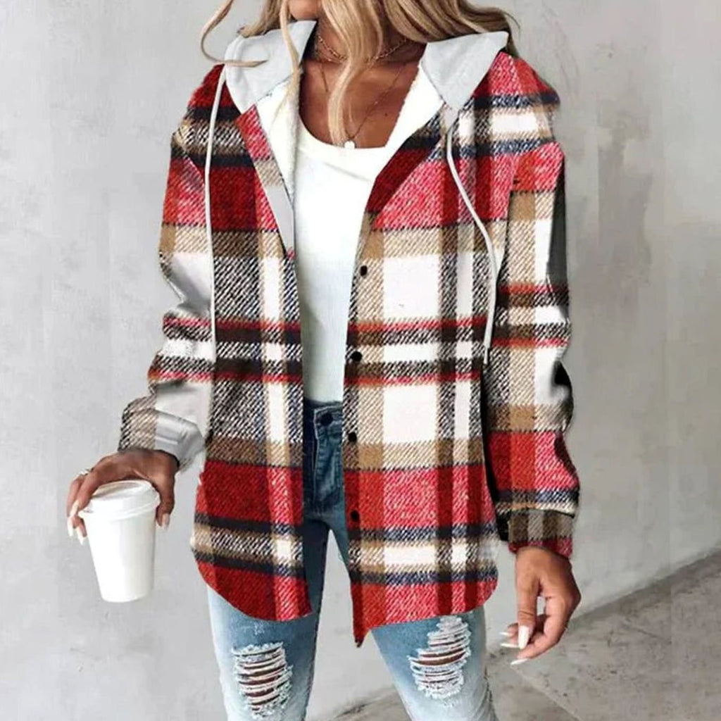 Dôre | Damen Karierte Kapuzenjacke mit lockerer Passform