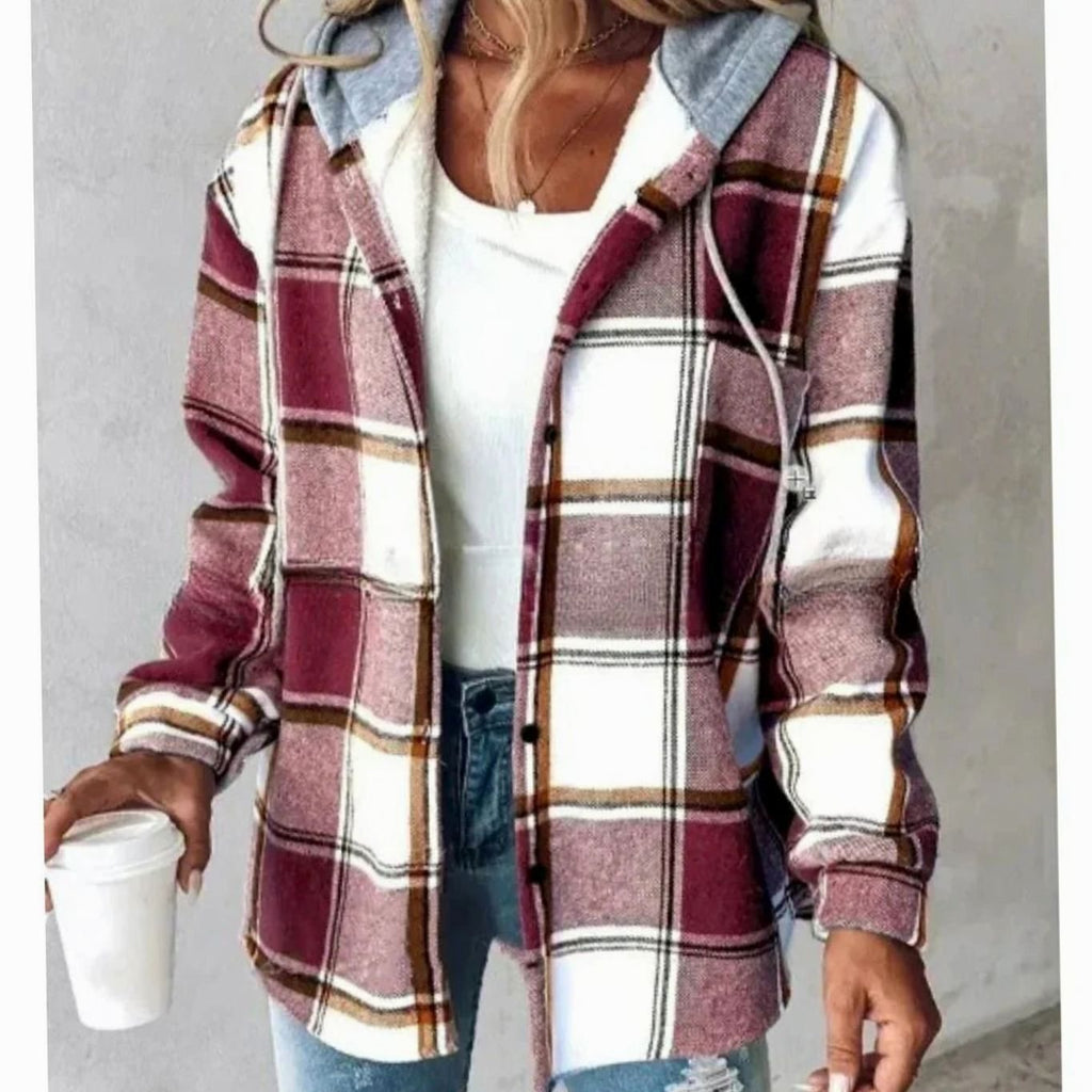 Dôre | Damen Karierte Kapuzenjacke mit lockerer Passform