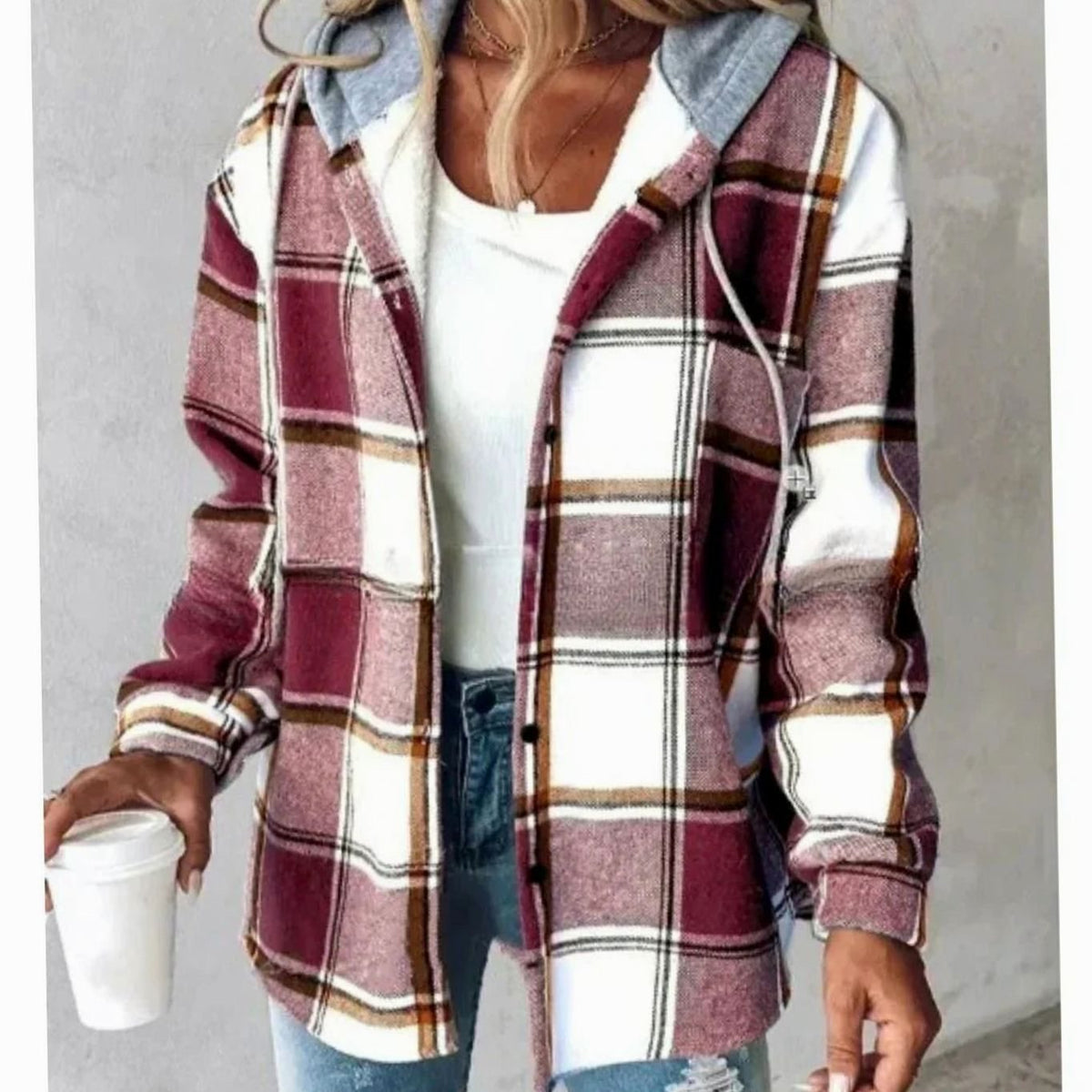 Dôre | Damen Karierte Kapuzenjacke mit lockerer Passform