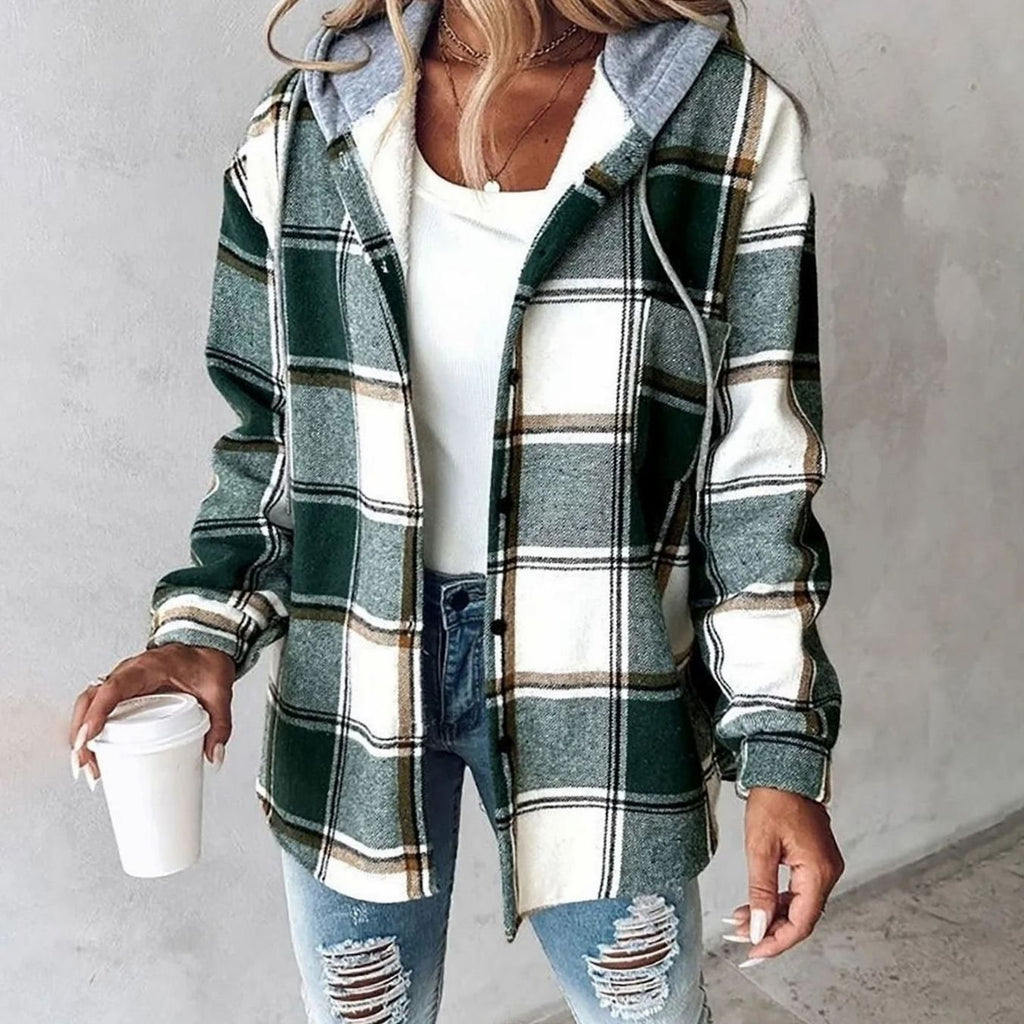 Dôre | Damen Karierte Kapuzenjacke mit lockerer Passform
