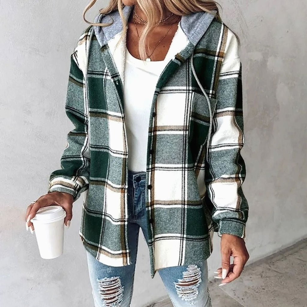 Dôre | Damen Karierte Kapuzenjacke mit lockerer Passform