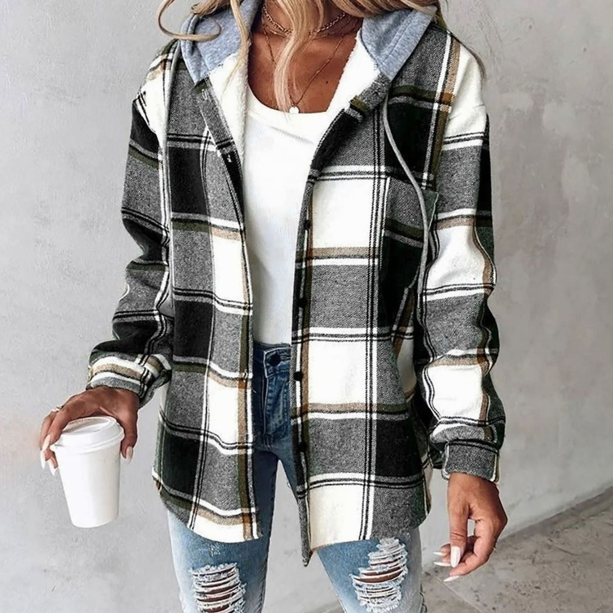 Dôre | Damen Karierte Kapuzenjacke mit lockerer Passform