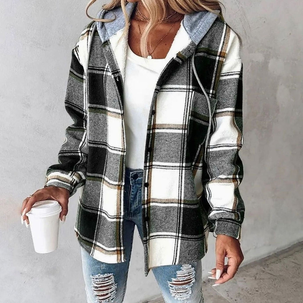 Dôre | Damen Karierte Kapuzenjacke mit lockerer Passform