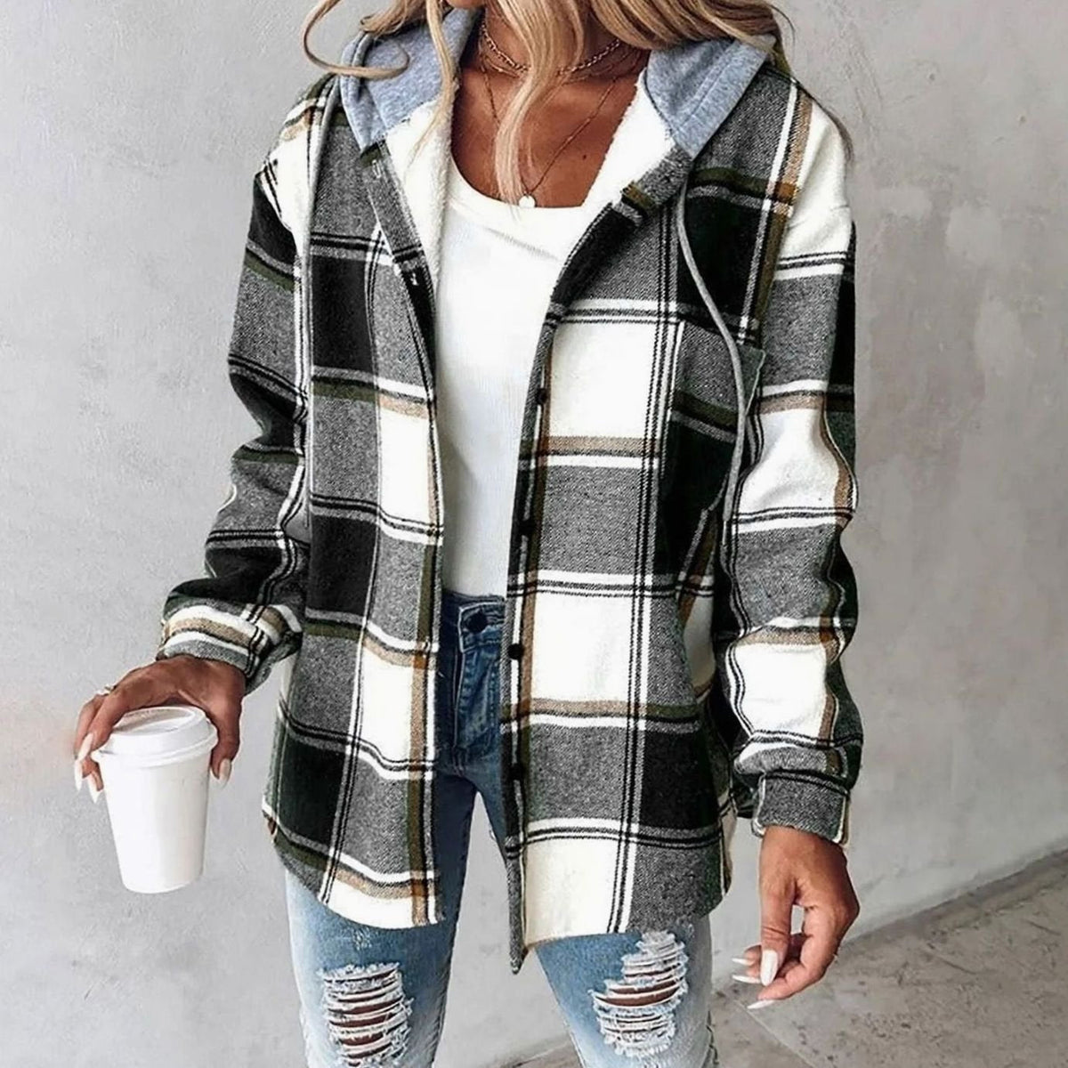 Dôre | Damen Karierte Kapuzenjacke mit lockerer Passform