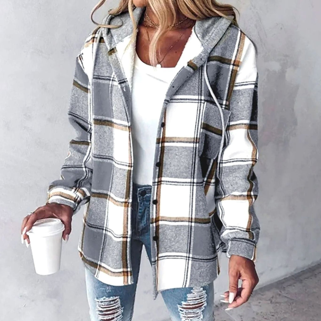Dôre | Damen Karierte Kapuzenjacke mit lockerer Passform