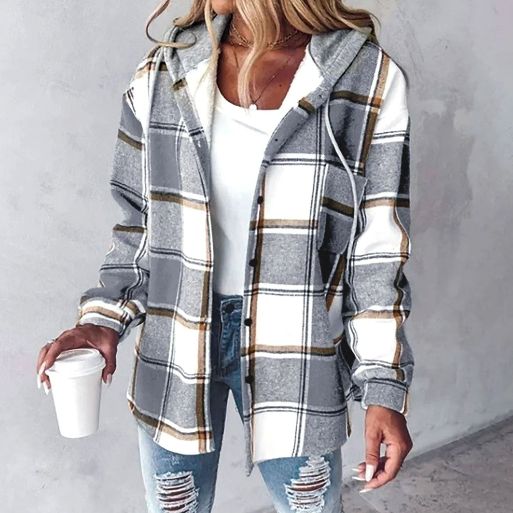 Dôre | Damen Karierte Kapuzenjacke mit lockerer Passform