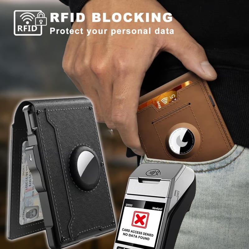 SUENTA Hommes | Pop-Up-Aluminium-Geldbörse mit RFID-Blockierendem Leder-Kartenfach
