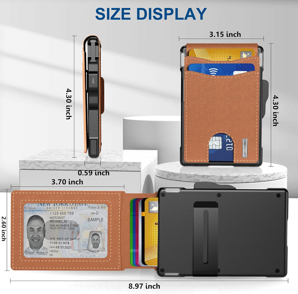 SUENTA Hommes | Pop-Up-Aluminium-Geldbörse mit RFID-Blockierendem Leder-Kartenfach