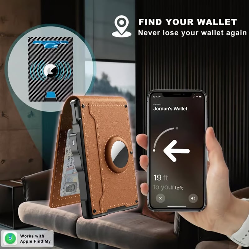 SUENTA Hommes | Pop-Up-Aluminium-Geldbörse mit RFID-Blockierendem Leder-Kartenfach