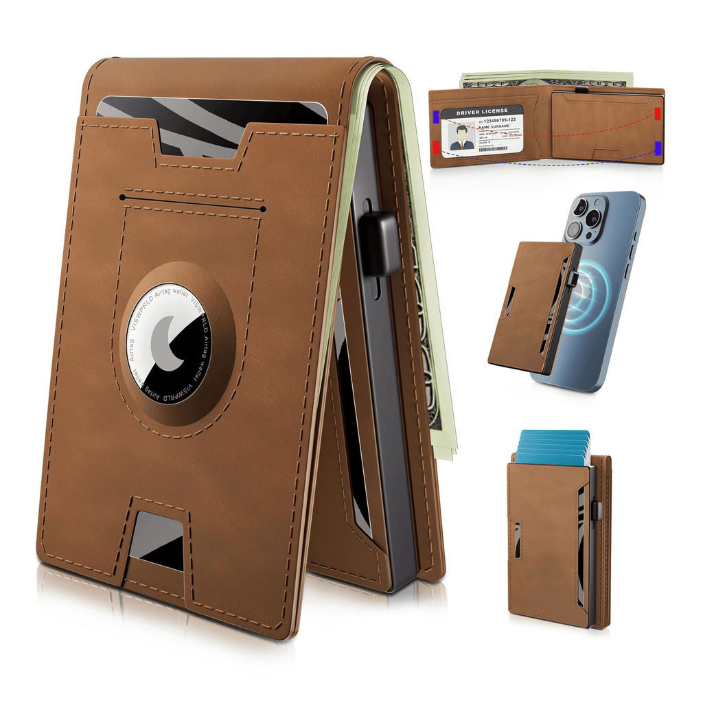 SUENTA Hommes | Pop-Up-Aluminium-Geldbörse mit RFID-Blockierendem Leder-Kartenfach