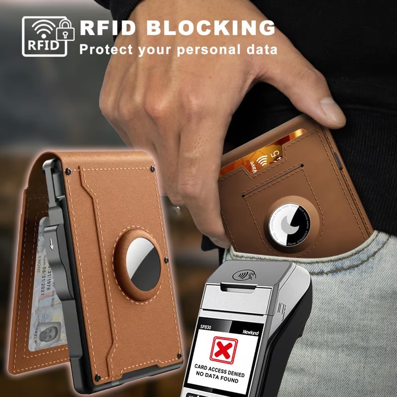 SUENTA Hommes | Pop-Up-Aluminium-Geldbörse mit RFID-Blockierendem Leder-Kartenfach