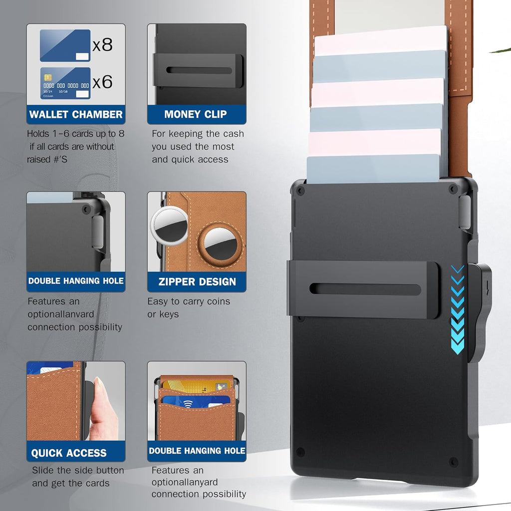 SUENTA Hommes | Pop-Up-Aluminium-Geldbörse mit RFID-Blockierendem Leder-Kartenfach