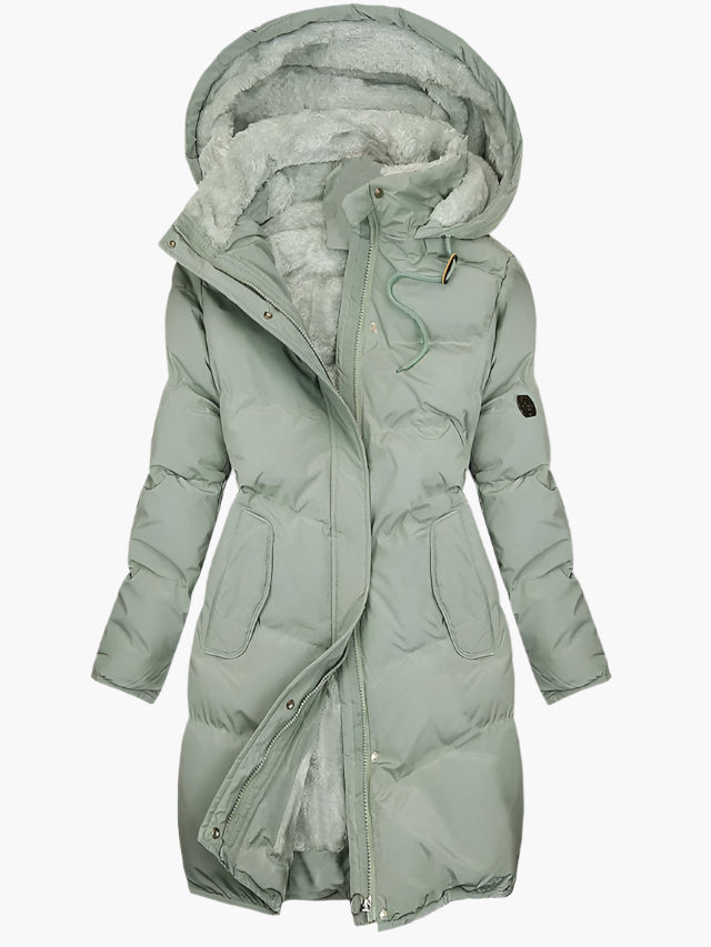 Umami | Damen Langer Wintermantel mit Kapuze und Kunstpelz