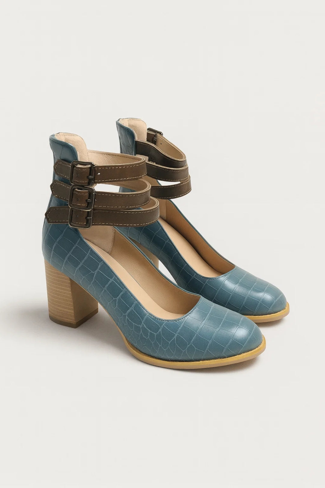 Ēden | Zapatos de salón para mujer con tacón cuadrado y correa en el tobillo, elegantes e informales