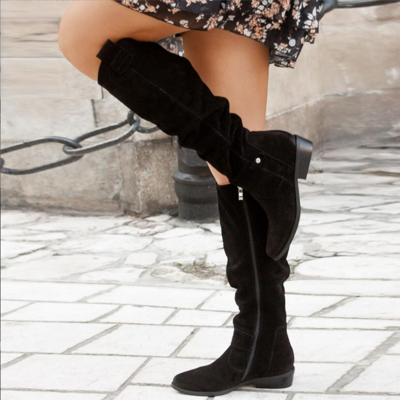 Bersh | Damen Freizeit Kniehohe Flache Stiefel