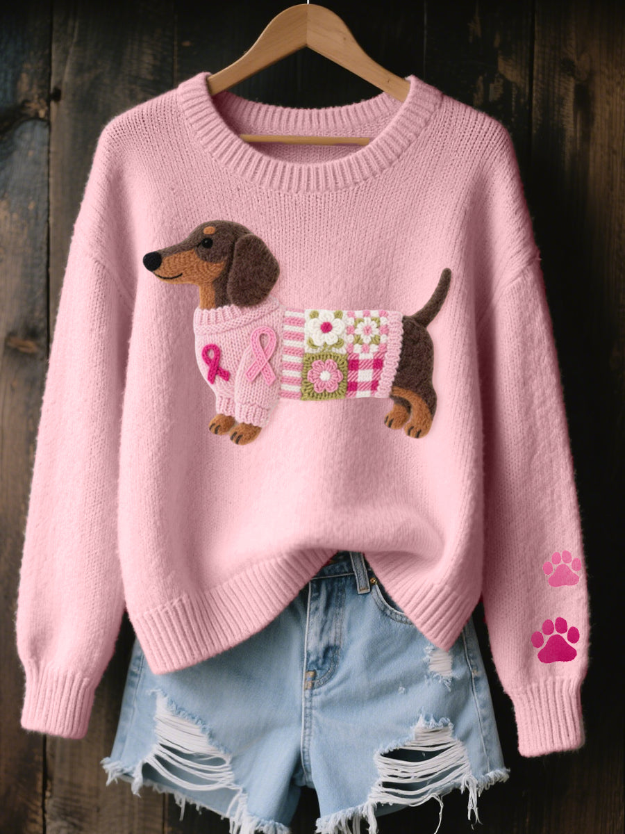 Pamelo | Weicher Damenpullover mit niedlichem Hundeprint und langen Ärmeln
