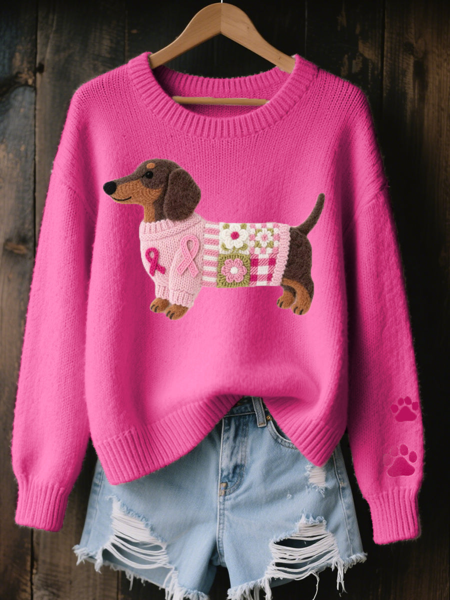 Pamelo | Weicher Damenpullover mit niedlichem Hundeprint und langen Ärmeln