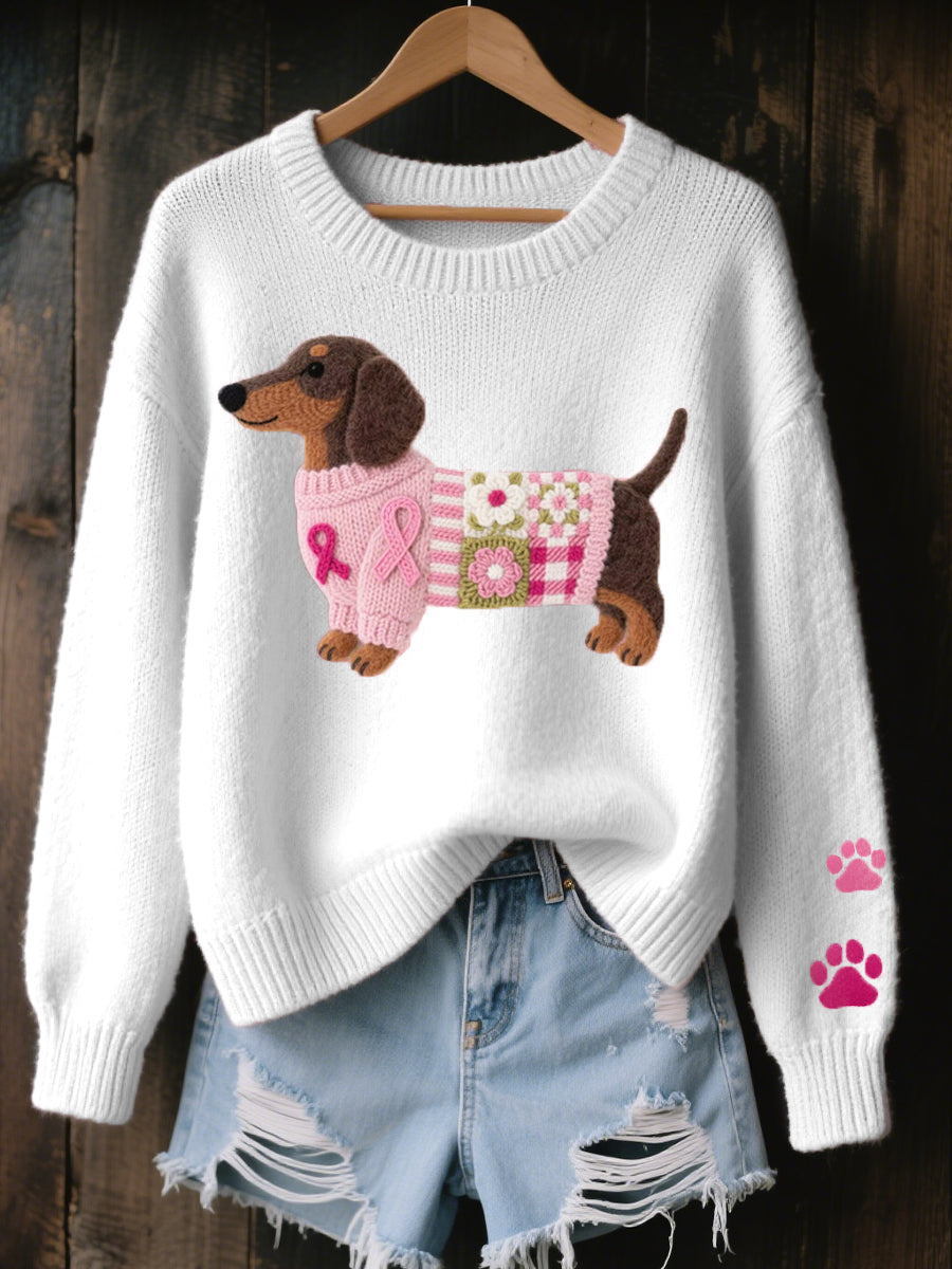 Pamelo | Weicher Damenpullover mit niedlichem Hundeprint und langen Ärmeln