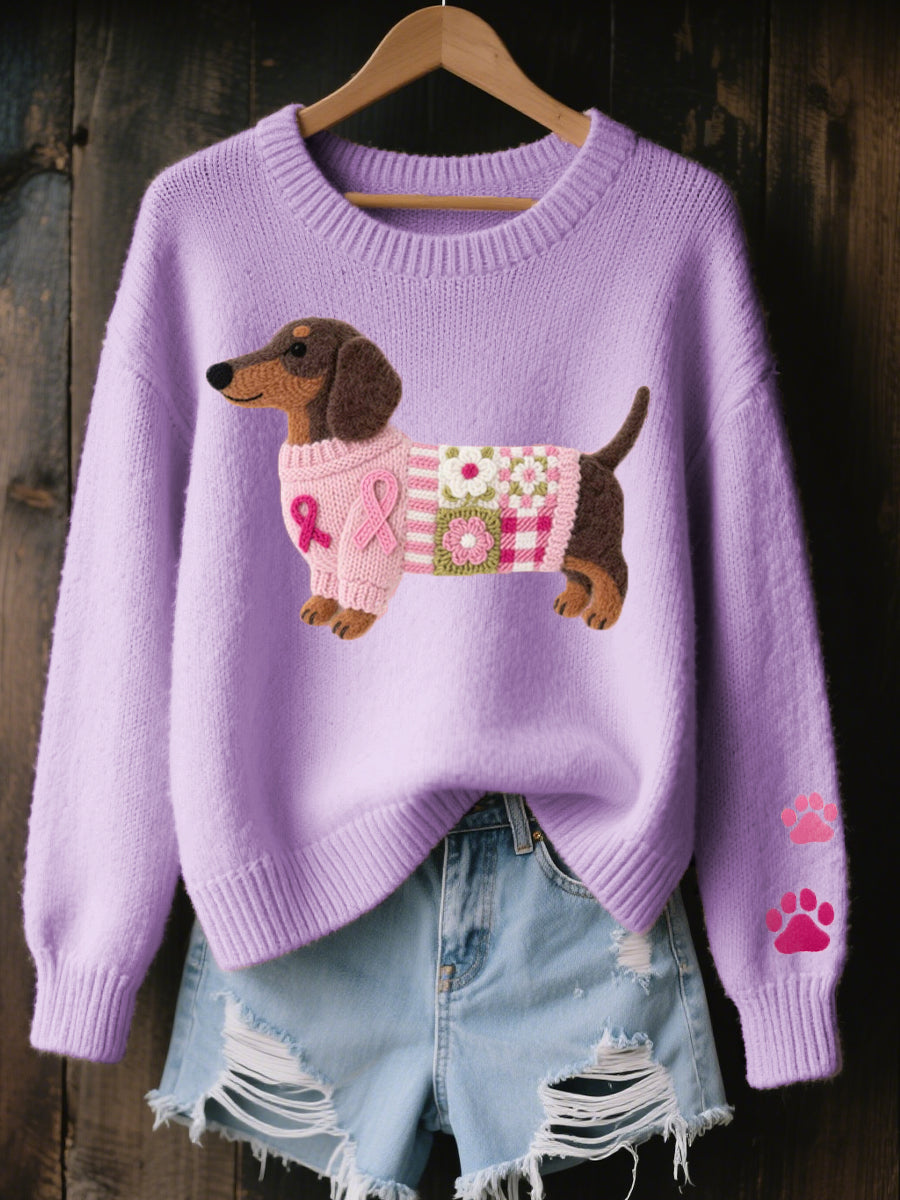 Pamelo | Weicher Damenpullover mit niedlichem Hundeprint und langen Ärmeln