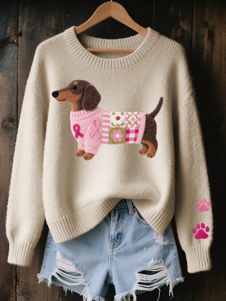 Pamelo | Weicher Damenpullover mit niedlichem Hundeprint und langen Ärmeln